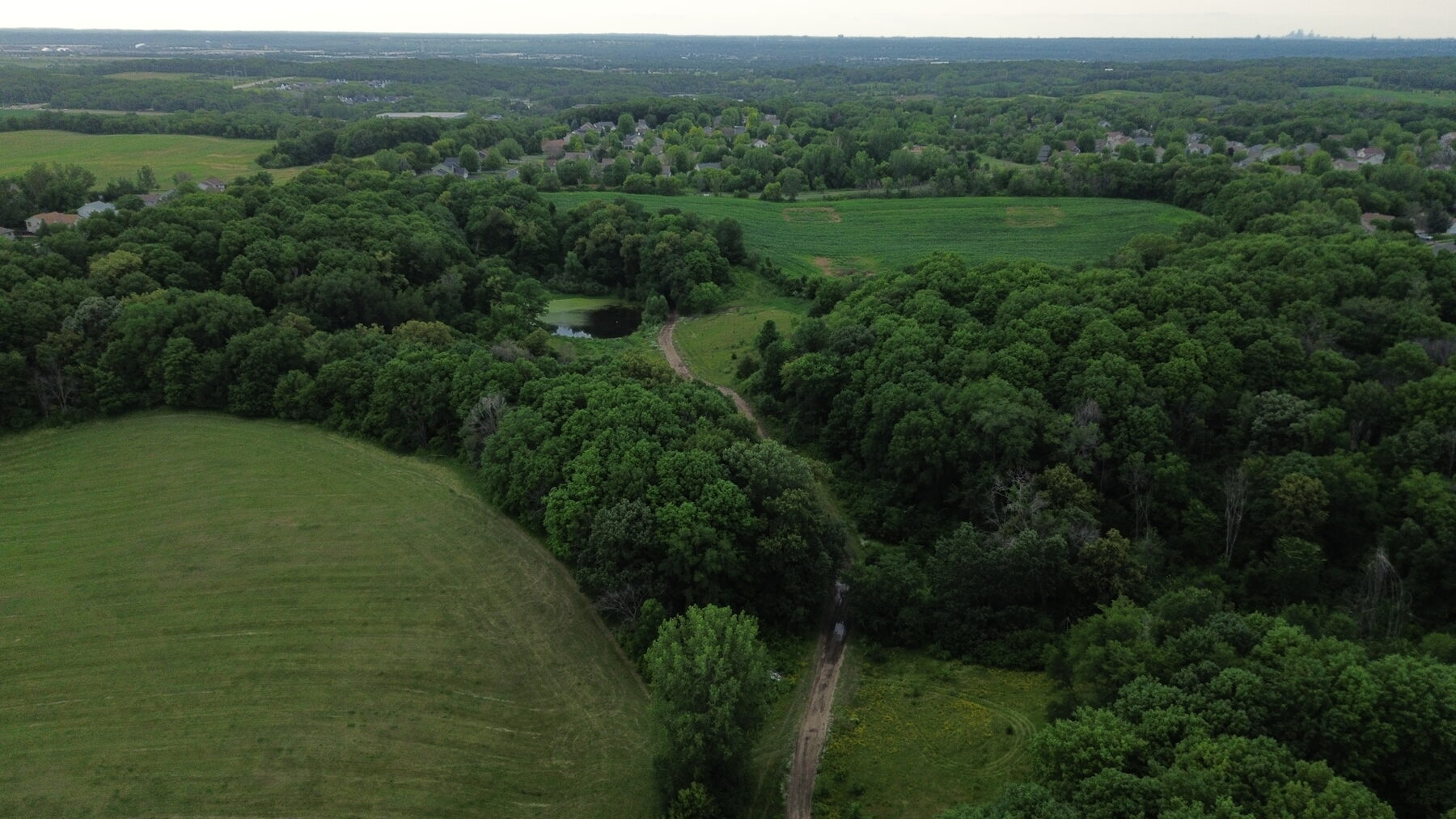 Wide aerial of the Vierling Shores parcel and surrounding Prior Lake neighborhoods
